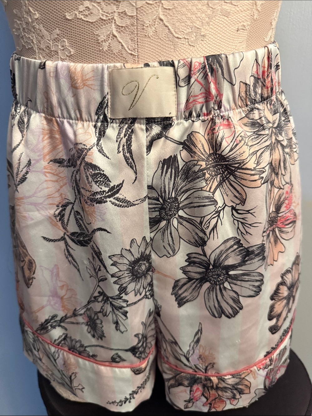 Victoria's Secret Satin Floral High-Waist Shorts - Blush, Black